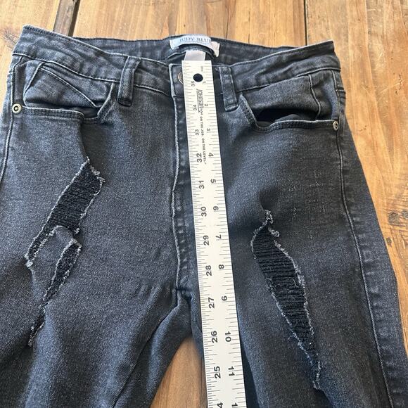 Judy Blue Jeans Size 5/27 Skinny Cropped Ultra Distressed Raw Hem Black Stretch - Picture 10 of 16